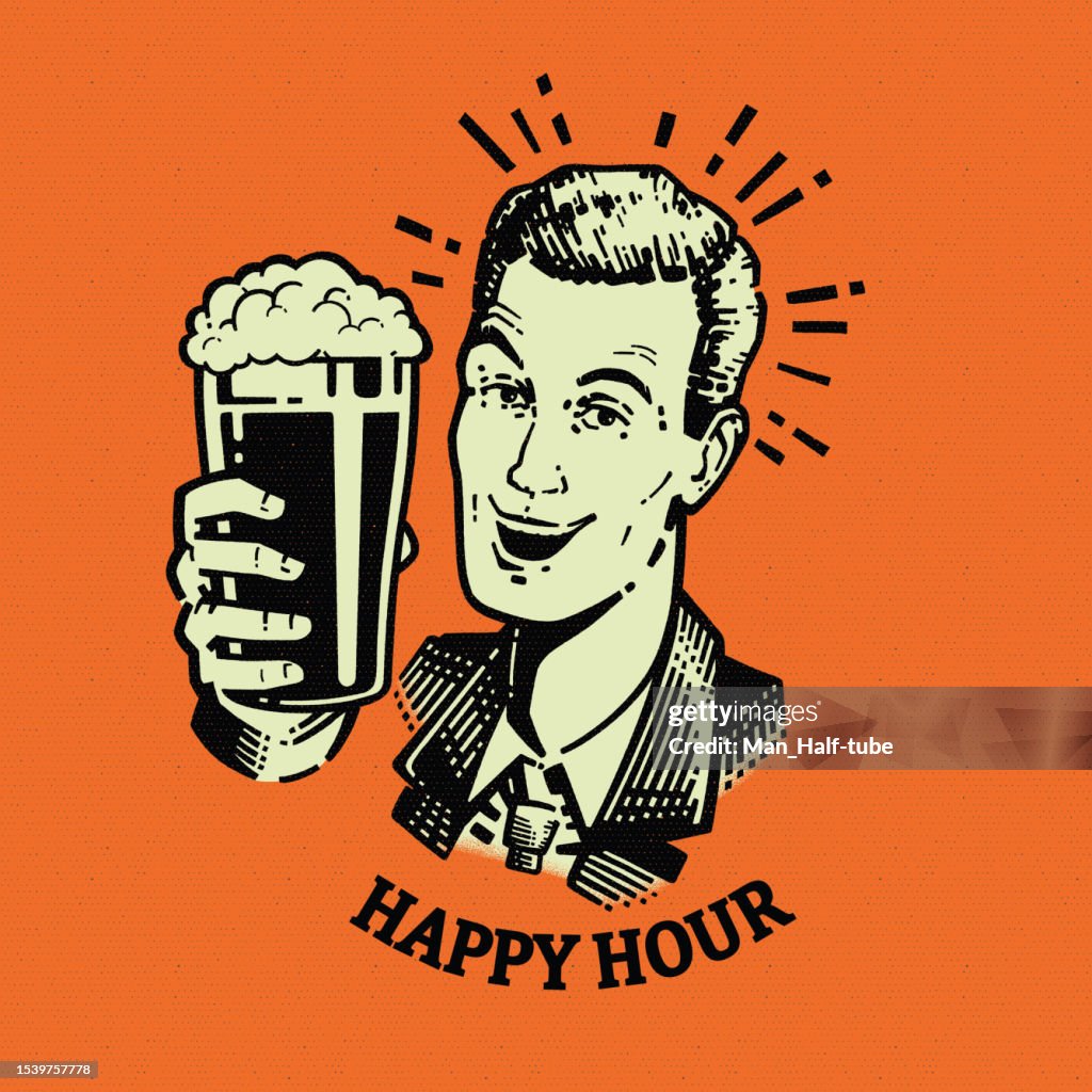 Hombre alegre con cerveza Happy hour