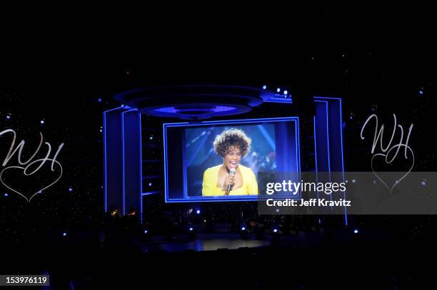 An image of Whitney Houston on stage during the We Will Always Love You: A Grammy Salute To Whitney Houston at Nokia Theatre L.A. Live on October 11,...