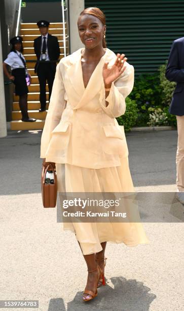 Dina Asher-Smith attends day eleven of the Wimbledon Tennis Championships at All England Lawn Tennis and Croquet Club on July 13, 2023 in London,...