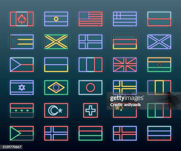 minimal neon line flags - italian flag stock illustrations