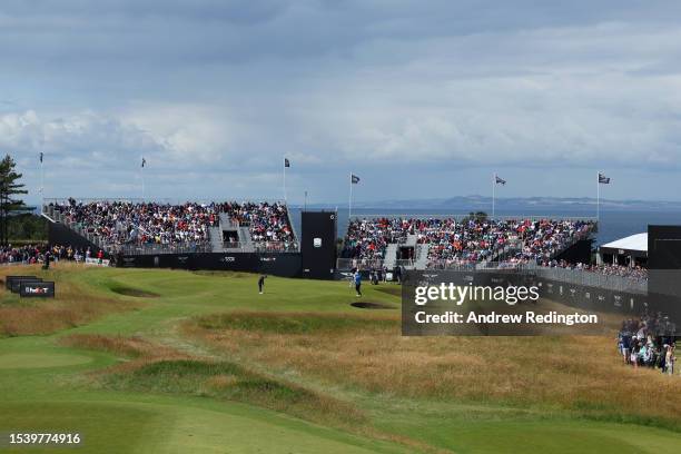 General view of the 6th green as Matt Fitzpatrick of England putts during Day One of the Genesis Scottish Open at The Renaissance Club on July 13,...