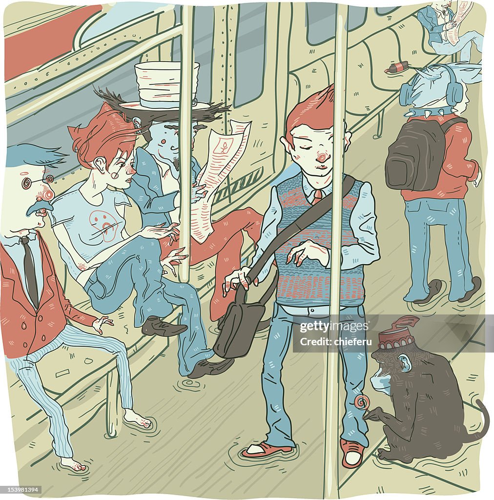 Group of Passengers Riding Train