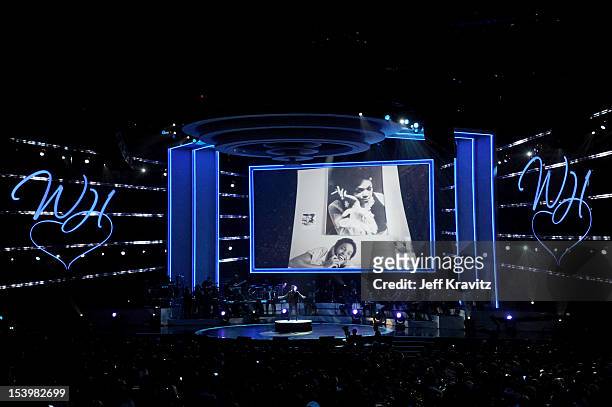 Usher on stage during the We Will Always Love You: A Grammy Salute To Whitney Houston at Nokia Theatre L.A. Live on October 11, 2012 in Los Angeles,...