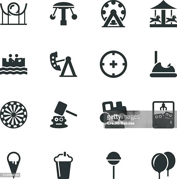 theme park silhouette icons - roundabout stock illustrations