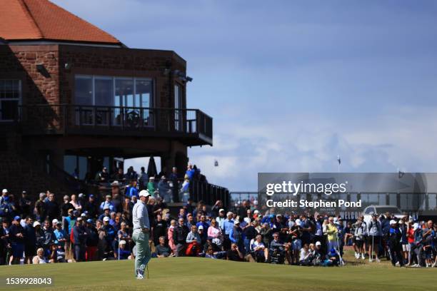 Rory McIlroy of Northern Ireland looks on from the 5th hole during Day One of the Genesis Scottish Open at The Renaissance Club on July 13, 2023 in...