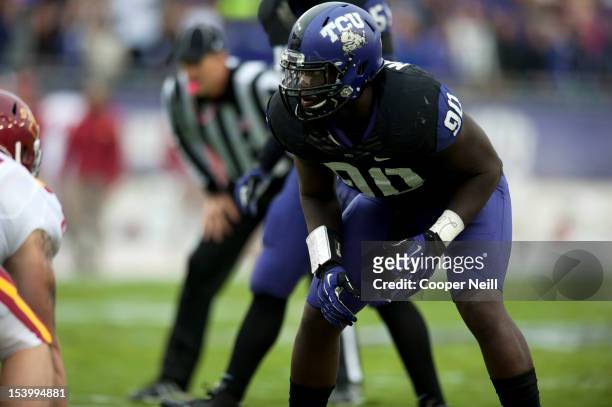 Stansly Maponga of the TCU Horned Frogs during the Big 12 Conference game against the Iowa State Cyclones on October 6, 2012 at Amon G. Carter...