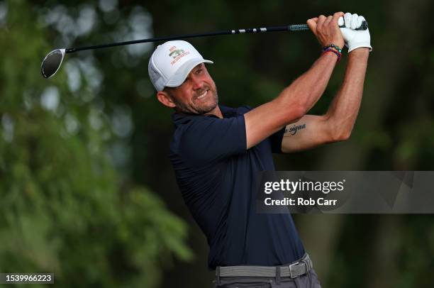 Trahan of the United States plays his shot from the third tee during the first round of the Barbasol Championship at Keene Trace Golf Club on July...