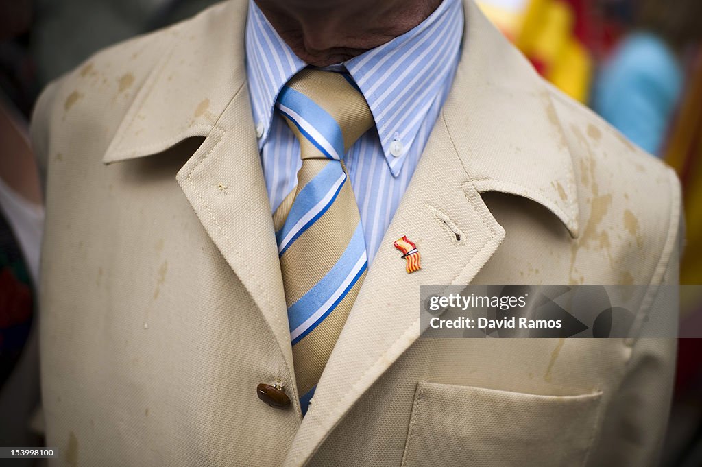 Anti-seperatist Catalans Attend Demonstration on Spain National Day