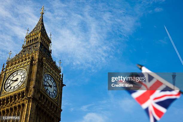 big ben and flag of the uk, london, england - national unity stock pictures, royalty-free photos & images