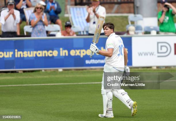 James Coles of Sussex acknowledges the crowd after scoring 180 runs on his dismissal during the second innings of during the LV= Insurance County...
