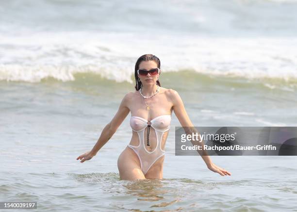 Julia Fox is seen at the beach on July 17, 2023 in New York City.