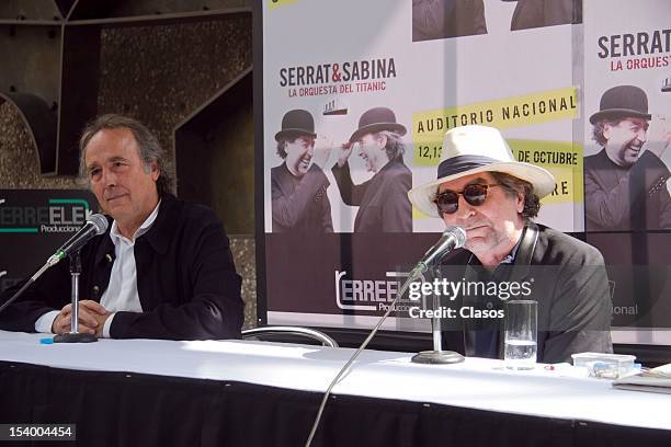Joan Manuel Serrat and Joaquin Sabina announce about their concert tour at the Auditorio Nacional, during the press conference on October 11, 2012 in...