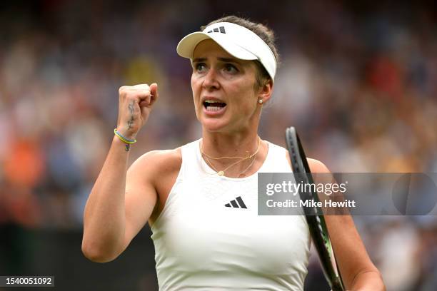 Elina Svitolina of Ukraine celebrates break point against Marketa Vondrousova of Czech Republic in the Women's Singles Semi Final match on day eleven...