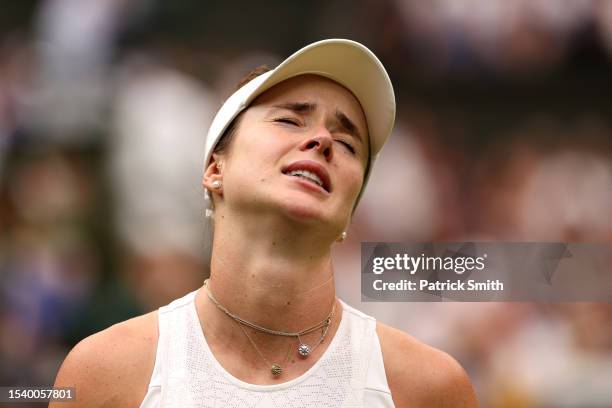 Elina Svitolina of Ukraine reacts against Marketa Vondrousova of Czech Republic in the Women's Singles Semi Final match on day eleven of The...