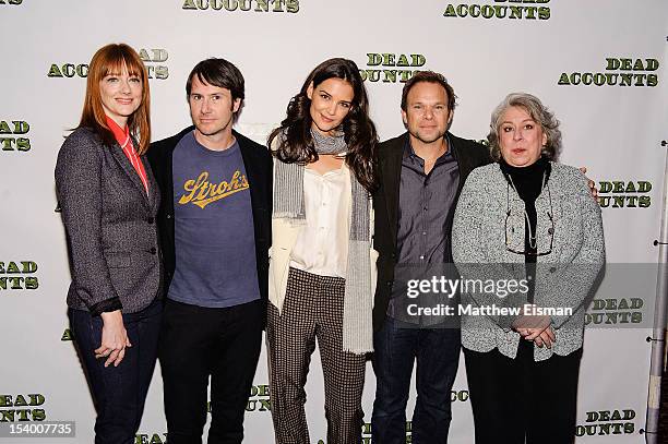Actress Judy Greer, actor Josh Hamilton, actress Katie Holmes, actor Norbert Leo Butz and actress Jayne Houdyshell attend the "Dead Accounts" cast...