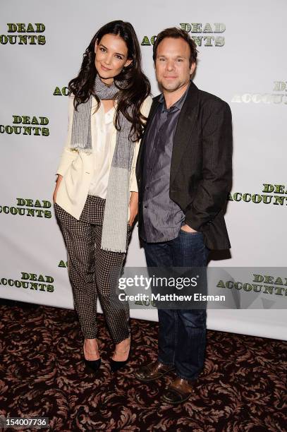 Actress Katie Holmes and actor Norbert Leo Butz attend the "Dead Accounts" cast photo call at Sardi's on October 12, 2012 in New York City.