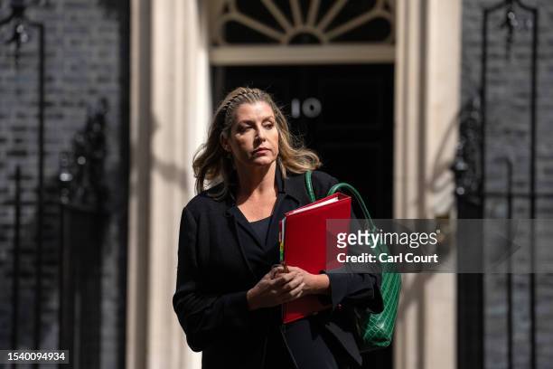Britain's Leader of the House of Commons and Lord President of the Council, Penny Mordaunt, leaves after attending the weekly meeting of Cabinet...