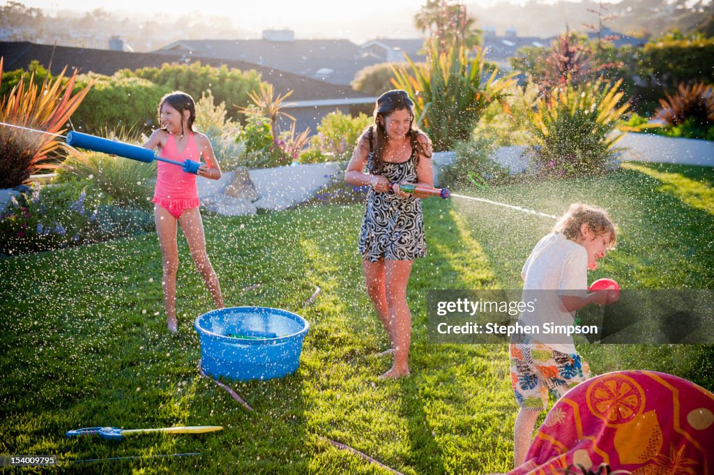 Summer back yard water fight