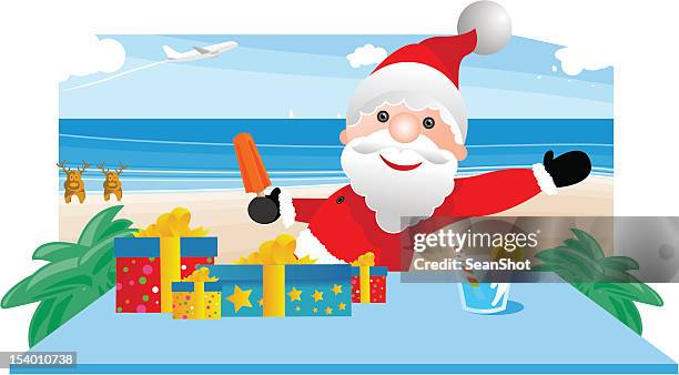 santa summer - winter beach stock illustrations