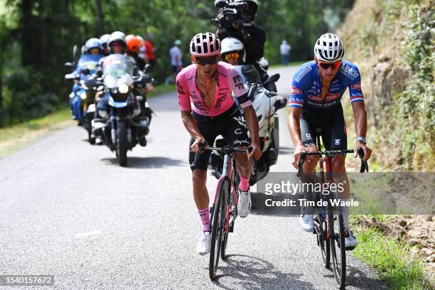 Andrey Amador of Costa Rica and Team EF Education-EasyPost and Mathieu Van Der Poel of The Netherlands and Team Alpecin-Deceuninck compete in the...