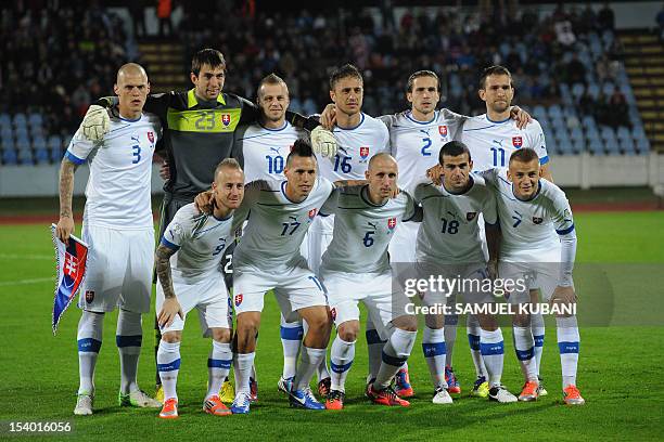 Slovakia's players Martin Skrtel, Dusan Kuciak, Marek Sapara, Kornel Salata, Peter Pekarik and Marek Bakos Miroslav Stoch, Marek Hamsik, Michal...