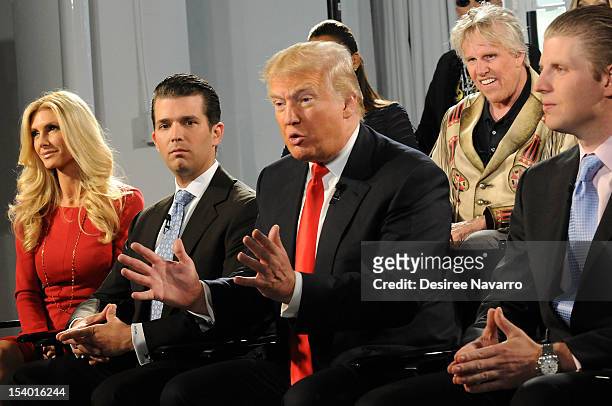 Brande Roderick, Donld Trump Jr., Donald Trump, Gary Busey and Eric Trump attend the "Celebrity Apprentice All Stars" Season 13 Press Conference at...