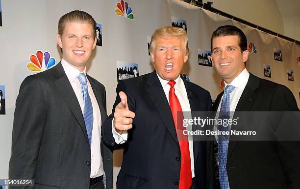Donald Trump and his sons Eric F. Trump and Donald Trump Jr. Attend the "Celebrity Apprentice All Stars" Season 13 Press Conference at Jack Studios...