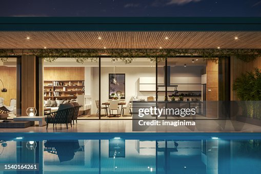 Luxury House With Swimming Pool At Night Luxury House With Swimming Pool At Night
