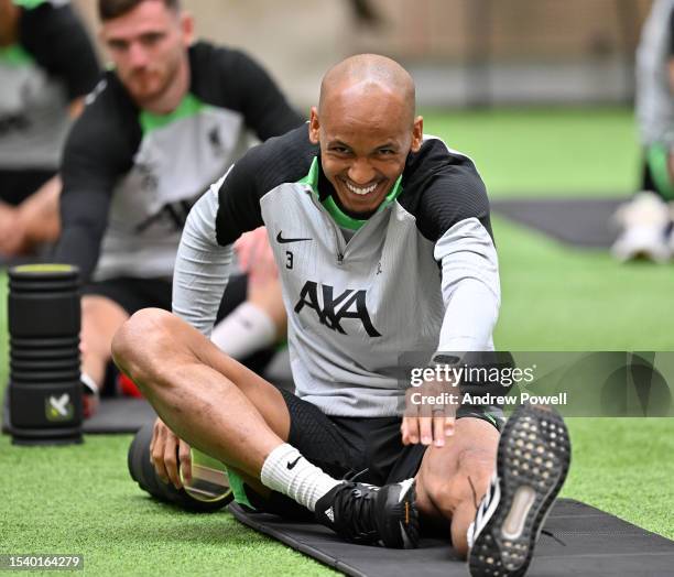 Fabinho of Liverpool during a pre-season training session at AXA Training Centre on July 13, 2023 in Kirkby, England.