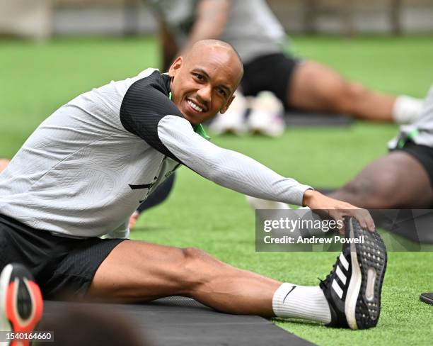 Fabinho of Liverpool during a pre-season training session at AXA Training Centre on July 13, 2023 in Kirkby, England.