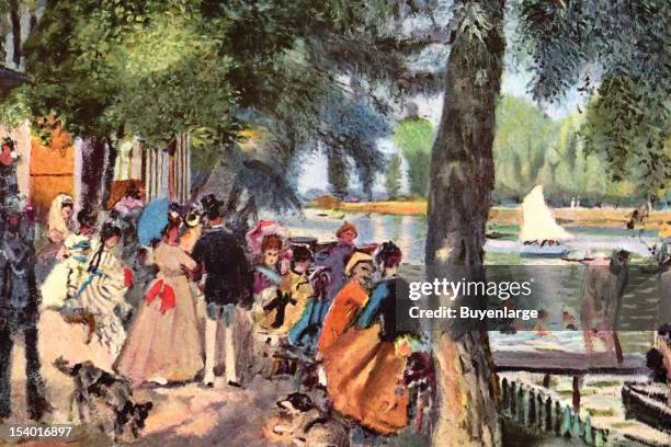 Painting of La Grenouillère was a restaurant and bathing place on a small branch of the Seine at Croissy., 1875.