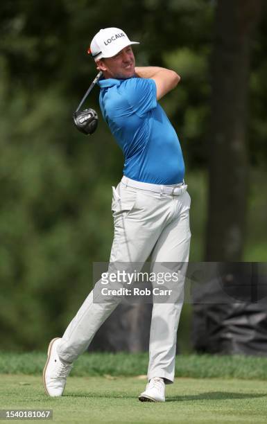 Jonas Blixt of Sweden plays his shot from the third tee during the first round of the Barbasol Championship at Keene Trace Golf Club on July 13, 2023...