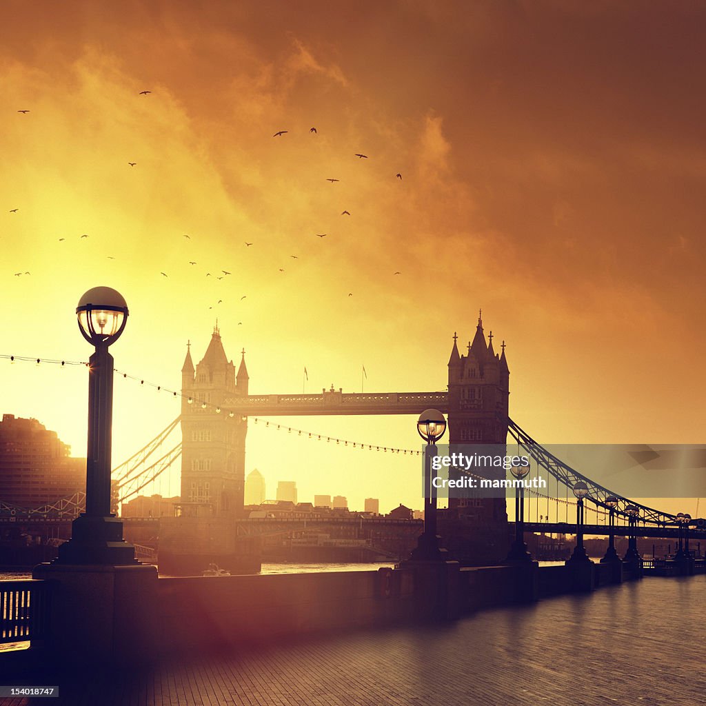 Tower Bridge in London at dawn