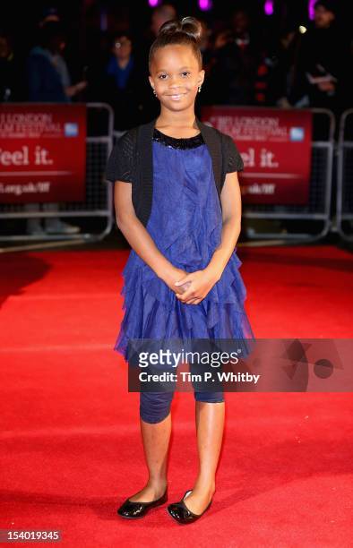 Actress Quvenzhane Wallis attends the "Beasts of the Southern Wild" premiere during the 56th BFI London Film Festival at the Odeon West End on...