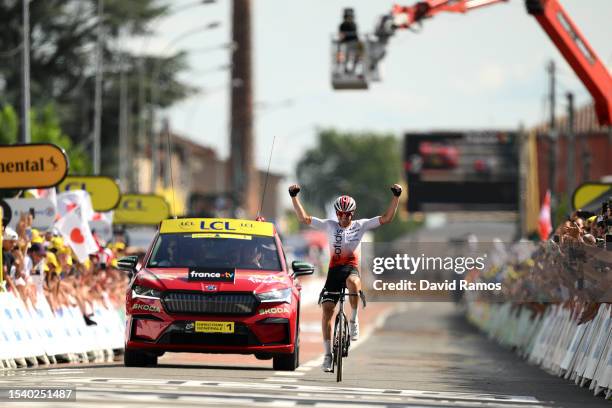 Ion Izagirre of Spain and Team Cofidis celebrates at finish line as stage winner during the stage twelve of the 110th Tour de France 2023 a 168.8km...