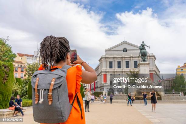 young woman tourist in madrid - madrid city stock pictures, royalty-free photos & images