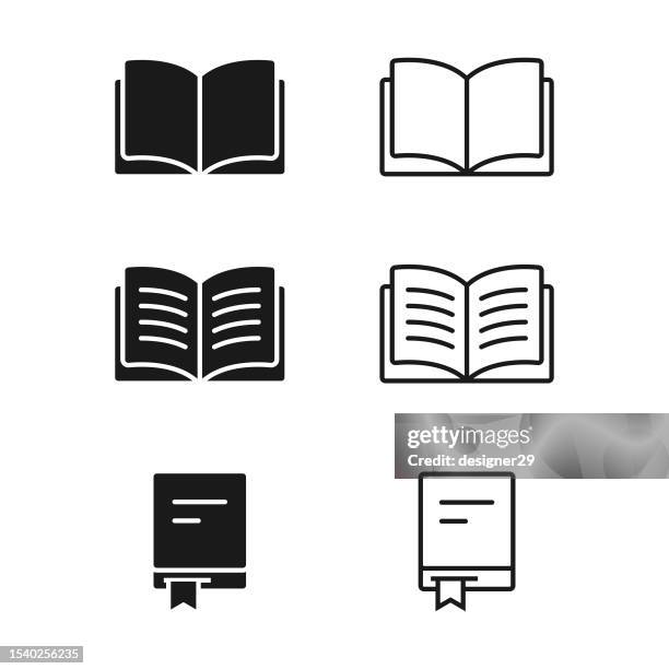 illustrazioni stock, clip art, cartoni animati e icone di tendenza di set di icone del libro. apri e chiudi il disegno vettoriale del set di icone del libro su sfondo bianco. - libro in brossura