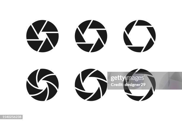 kamera-verschluss-symbol eingestellt. - scharf stock-grafiken, -clipart, -cartoons und -symbole