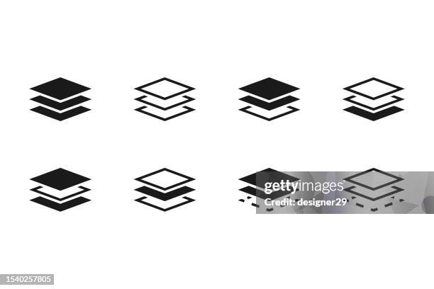 ilustraciones, imágenes clip art, dibujos animados e iconos de stock de el icono de capas establece el diseño vectorial sobre fondo blanco. - compuesto digital
