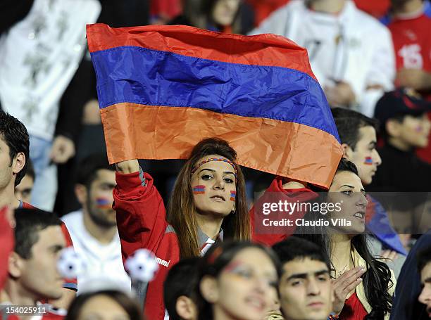 Supporter of Armenia during the FIFA 2014 World Cup Qualifier group B match between Armenia and Italy at Hrazdan Stadium on October 12, 2012 in...