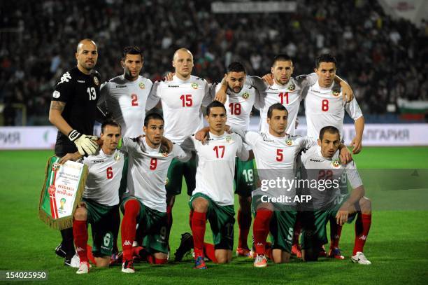 Bulgaria's players pose before the start of the World Cup 2014 qualification football match Bulgaria vs. Denmark on October 12 at Vassil Levski...