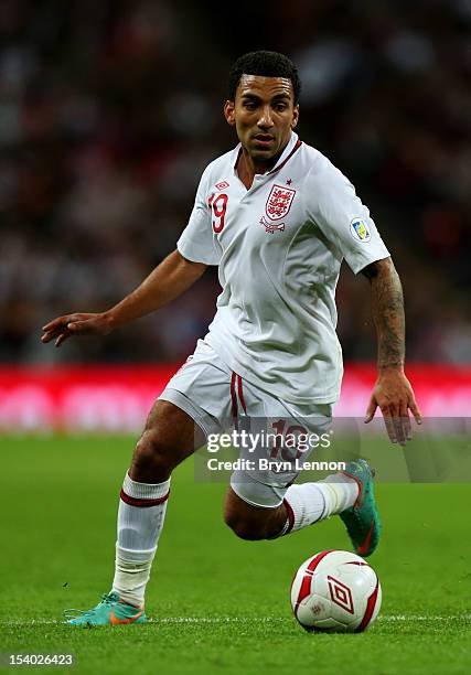 Aaron Lennon of England in action during the FIFA 2014 World Cup Group H qualifying match between England and San Marino at Wembley Stadium on...