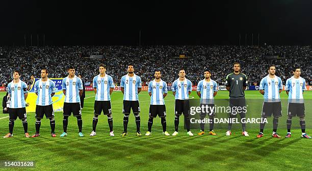 Argentine players Lionel Messi, Pablo Zabaleta, Marcos Rojo, Federico Fernandez, Ezequiel Garay, Javier Mascherano, Fernando Gago, Sergio Aguero,...