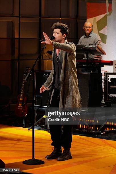 Episode 4335 -- Pictured: Danny O'Donoghue of musical guest The Script performs on October 12, 2012 --