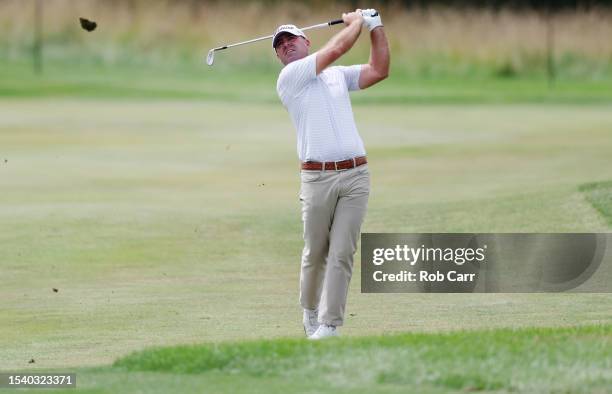 Ryan Armour of the United States plays a second shot on the 18th hole during the first round of the Barbasol Championship at Keene Trace Golf Club on...