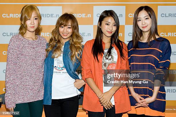 Soyou, Hyorin, Bora and Dasom of South Korean girl group SISTAR attend an autograph session for 'CLRIDE.n' at Lotte Department Store on October 12,...