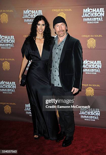 The Edge and Morleigh Steinberg attend the opening night of Cirque Du Soleil's 'Michael Jackson The Immortal World Tour' at 02 Arena on October 12,...
