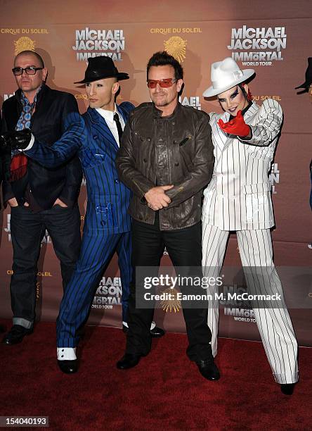 Bono attends the opening night of Cirque Du Soleil's 'Michael Jackson The Immortal World Tour' at 02 Arena on October 12, 2012 in London, England.