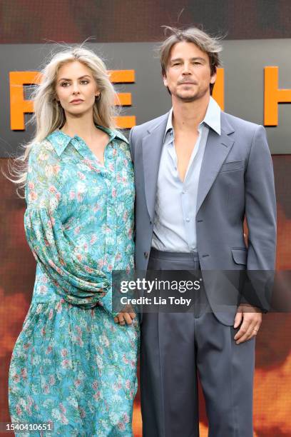 Tamsin Egerton and Josh Hartnett attend the UK Premiere of "Oppenheimer" at Odeon Luxe Leicester Square on July 13, 2023 in London, England.