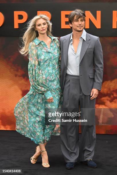 Tamsin Egerton and Josh Hartnett attend the "Oppenheimer" UK Premiere at Odeon Luxe Leicester Square on July 13, 2023 in London, England.